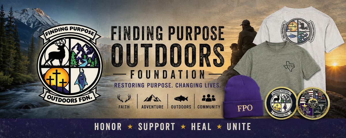 Finding Purpose Outdoors Foundation merch — t-shirts, beanies, challenge coins